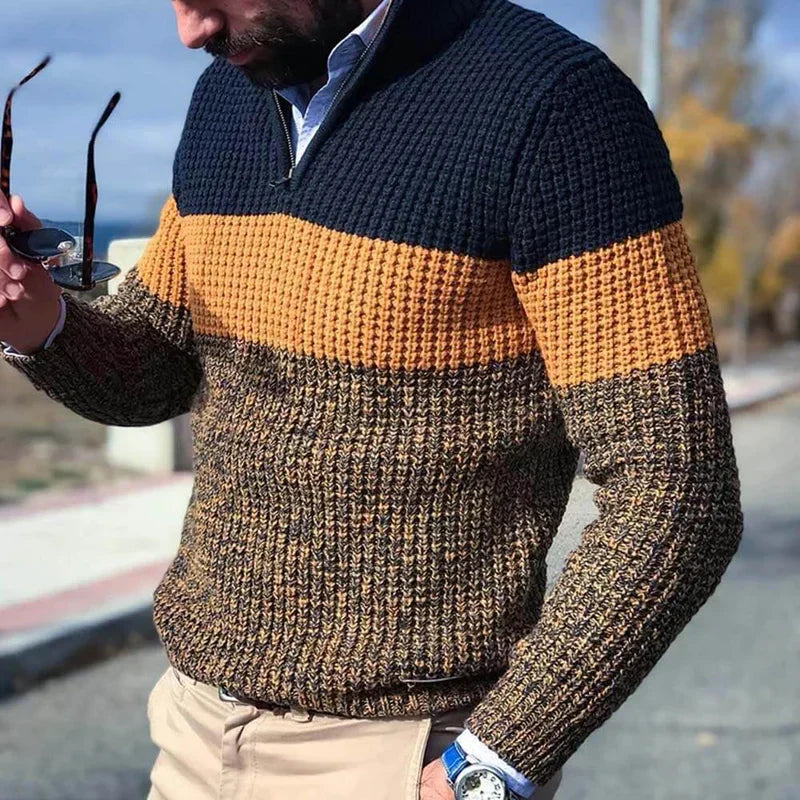 Herrenpullover mit Colorblock-Design und praktischem Halb-Zip