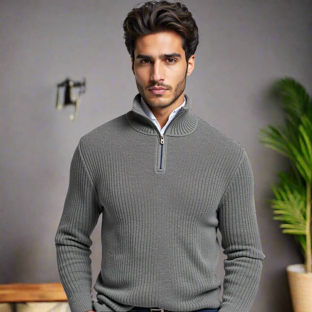 Herren Business Sweater mit Halbem Zipper für Beruf und Freizeit