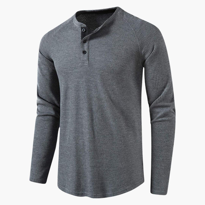 Herren T-Shirt mit halber Knopfleiste und langen Ärmeln ideal für einen modernen Alltagsstil