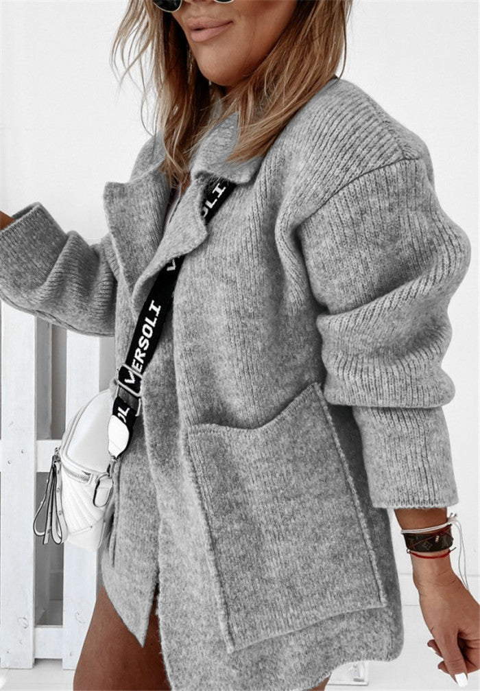 Damen-Cardigan mit klassischem Kragen und geräumigen Taschen