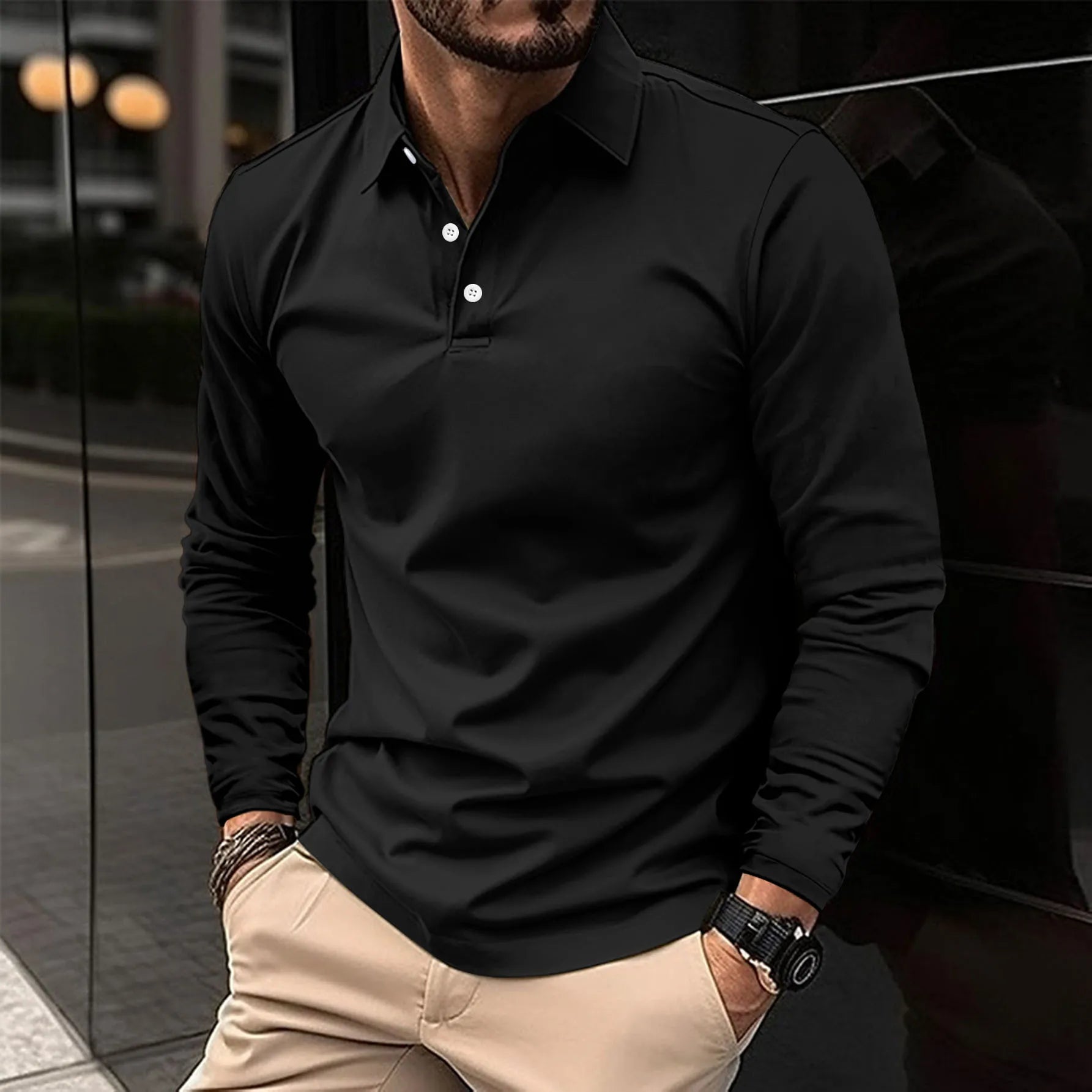 Langarm Poloshirt für Herren mit klassischem und schlichten Stil