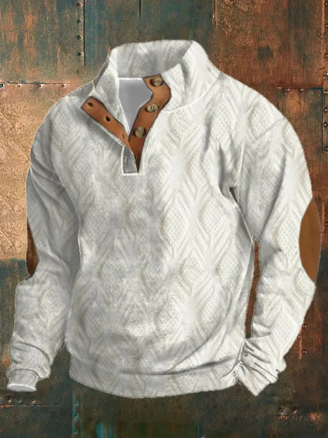 Herren Retro Sweatshirt – Vintage Look mit Knopfleiste für Freizeit