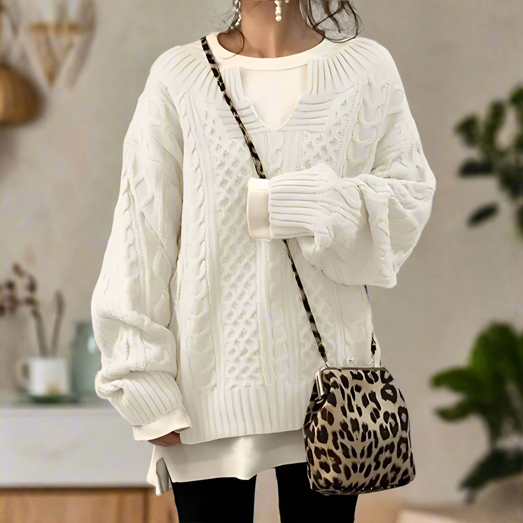 Damenpullover im Oversize-Look mit stilvollem offenen Kragen