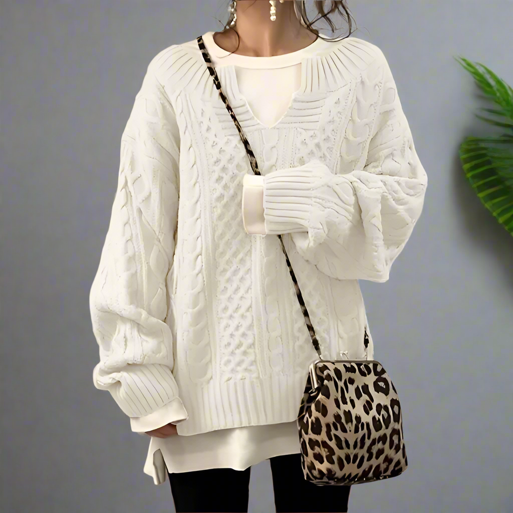 Damenpullover im Oversize-Look mit stilvollem offenen Kragen