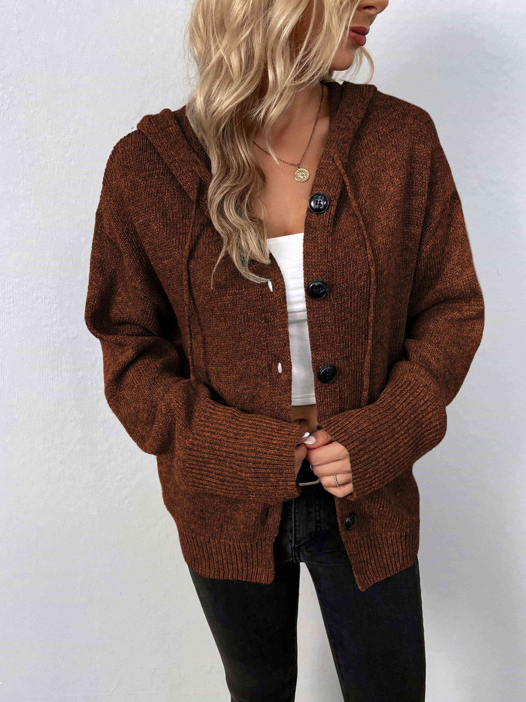 Langärmeliger Kapuzenpullover mit Knopfleiste für Modische Damen