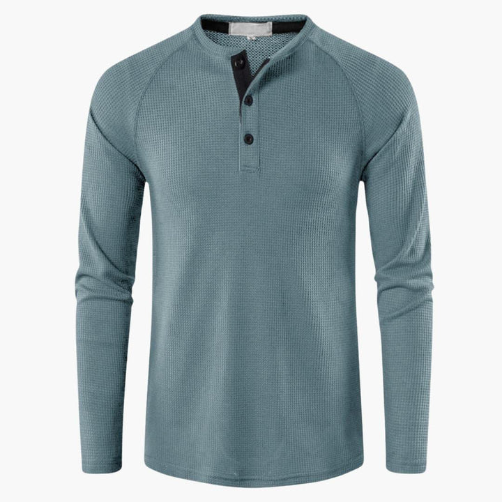Herren T-Shirt mit halber Knopfleiste und langen Ärmeln ideal für einen modernen Alltagsstil