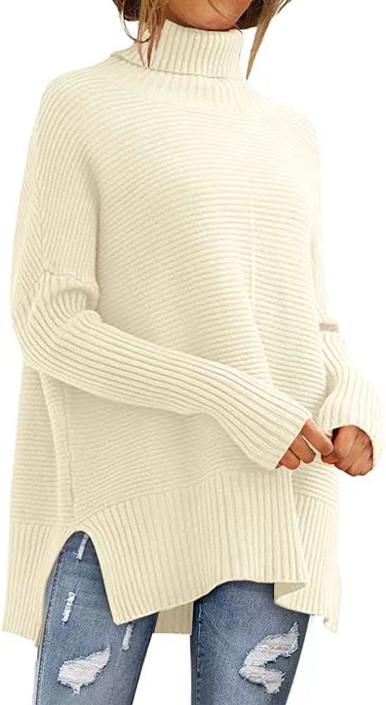 Eleganter Oversize Rollkragenpullover – Damen-Tunika mit Fledermausärmeln für den Herbst