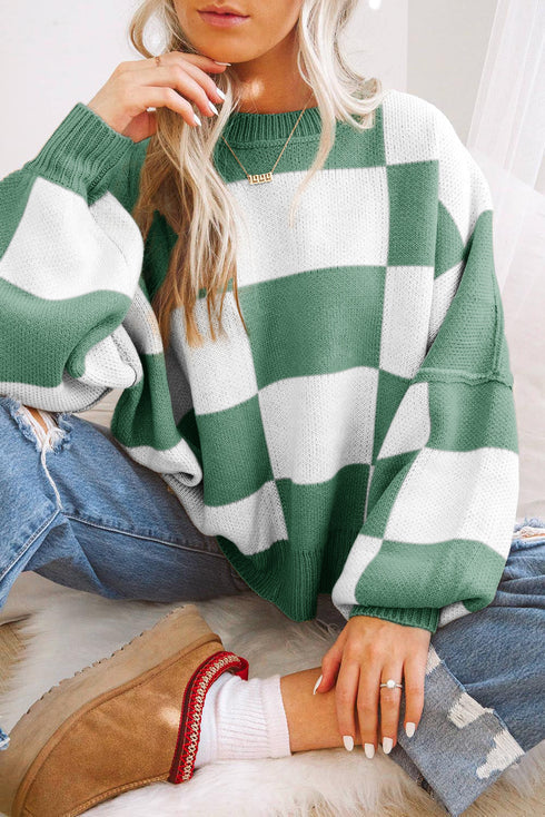 Pullover mit stylischem Schachbrettmuster und bequemem Rundkragen