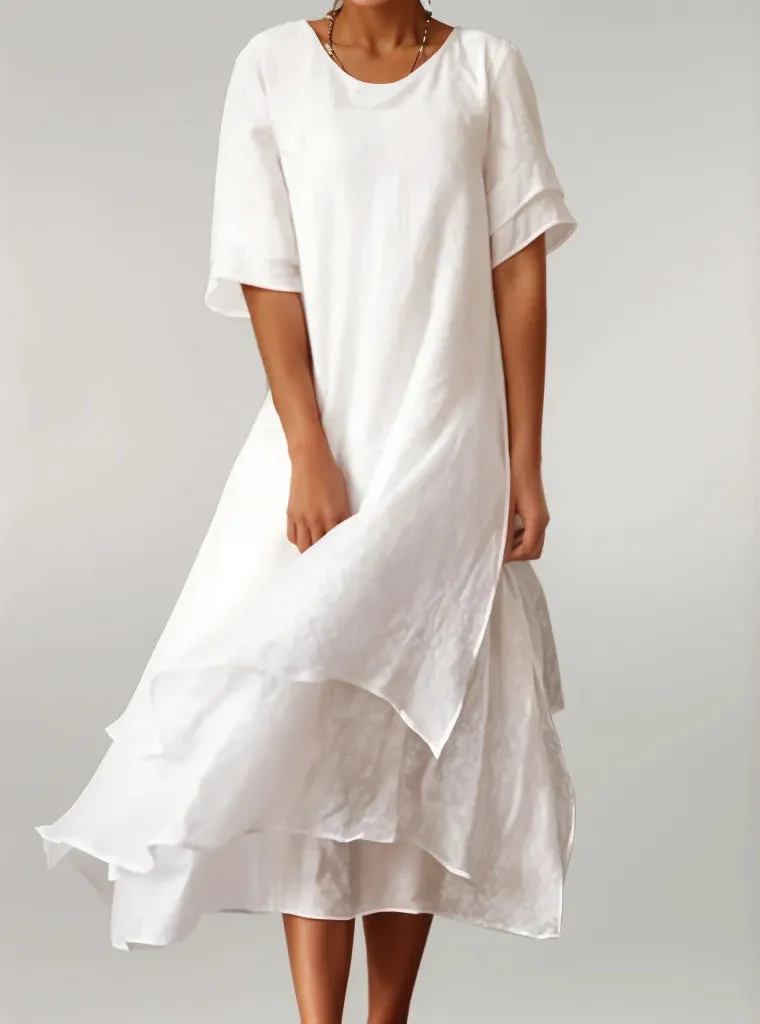 Elegantes Maxikleid mit Stufenrock und dreiviertel Ärmeln für einen modernen Look