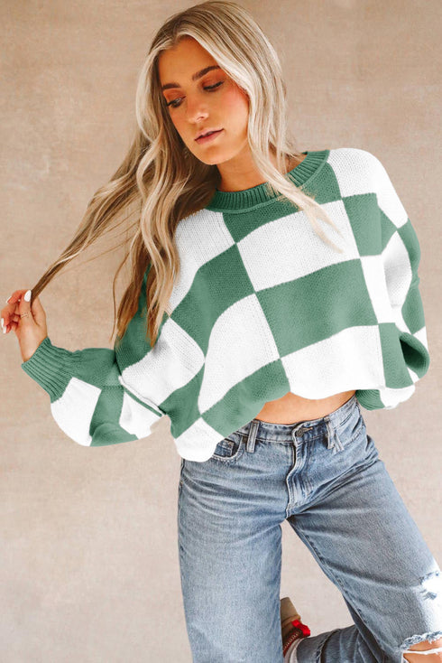 Pullover mit stylischem Schachbrettmuster und bequemem Rundkragen
