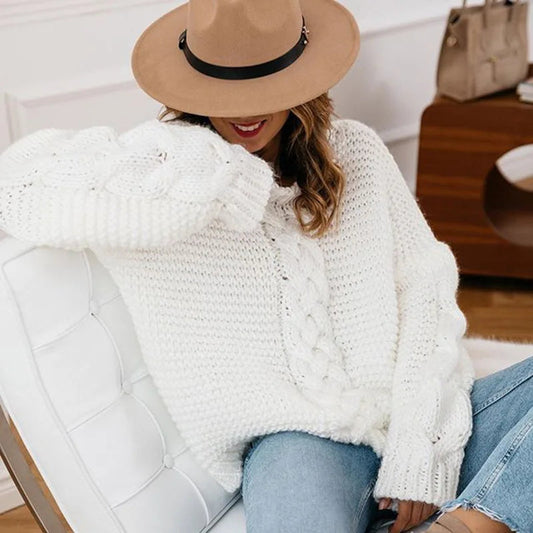 Damen Strickpullover mit Zopfmuster, gemütlich und modisch