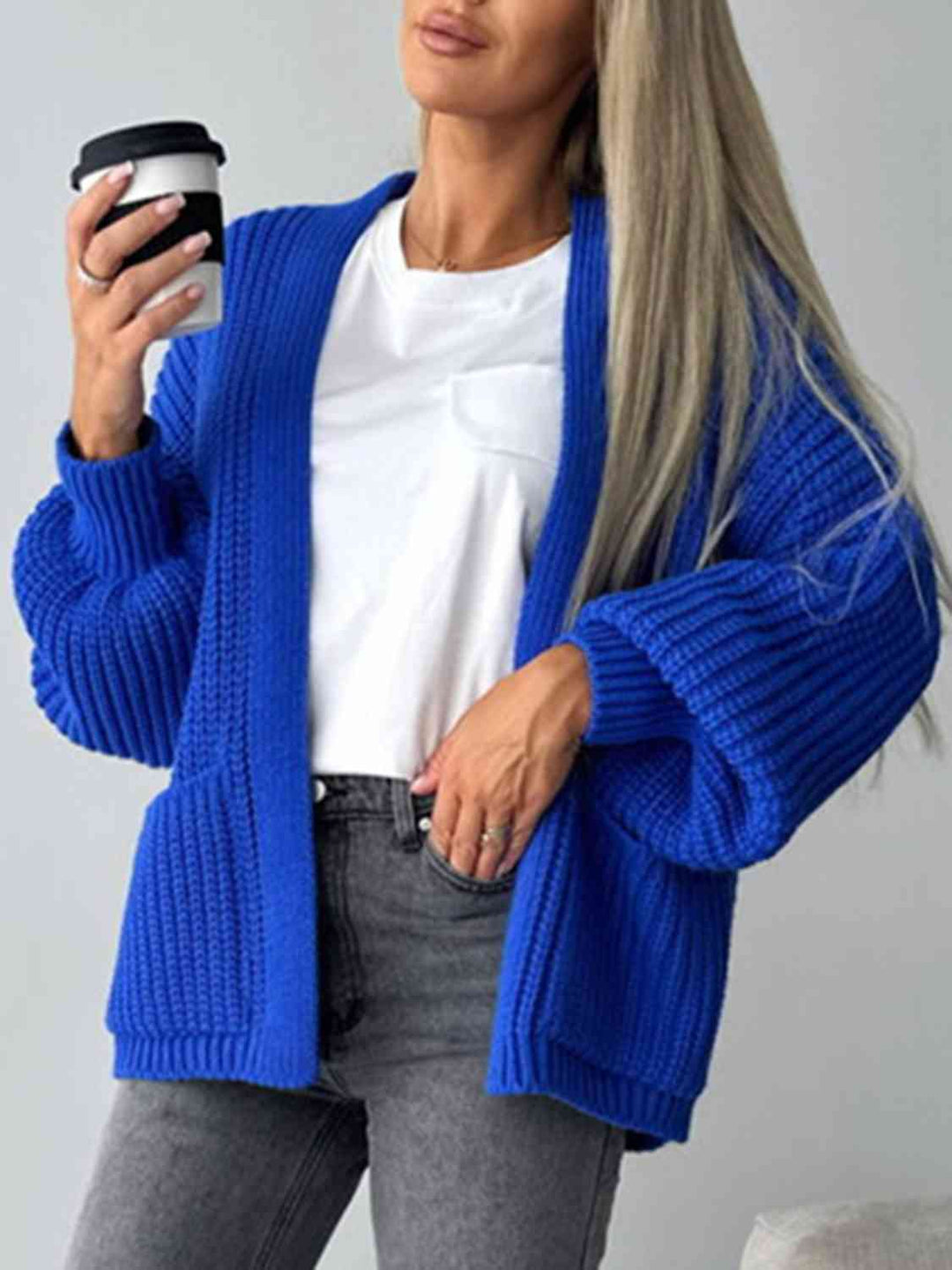 Bequemer Offene Front Cardigan mit Hängenden Schultern für einen Lässigen Aussehen