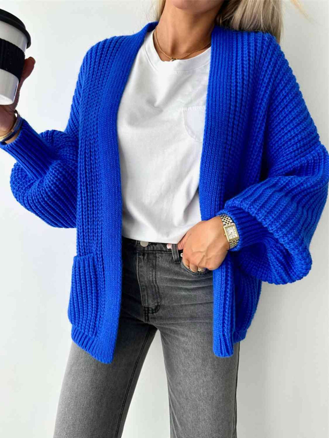 Bequemer Offene Front Cardigan mit Hängenden Schultern für einen Lässigen Aussehen