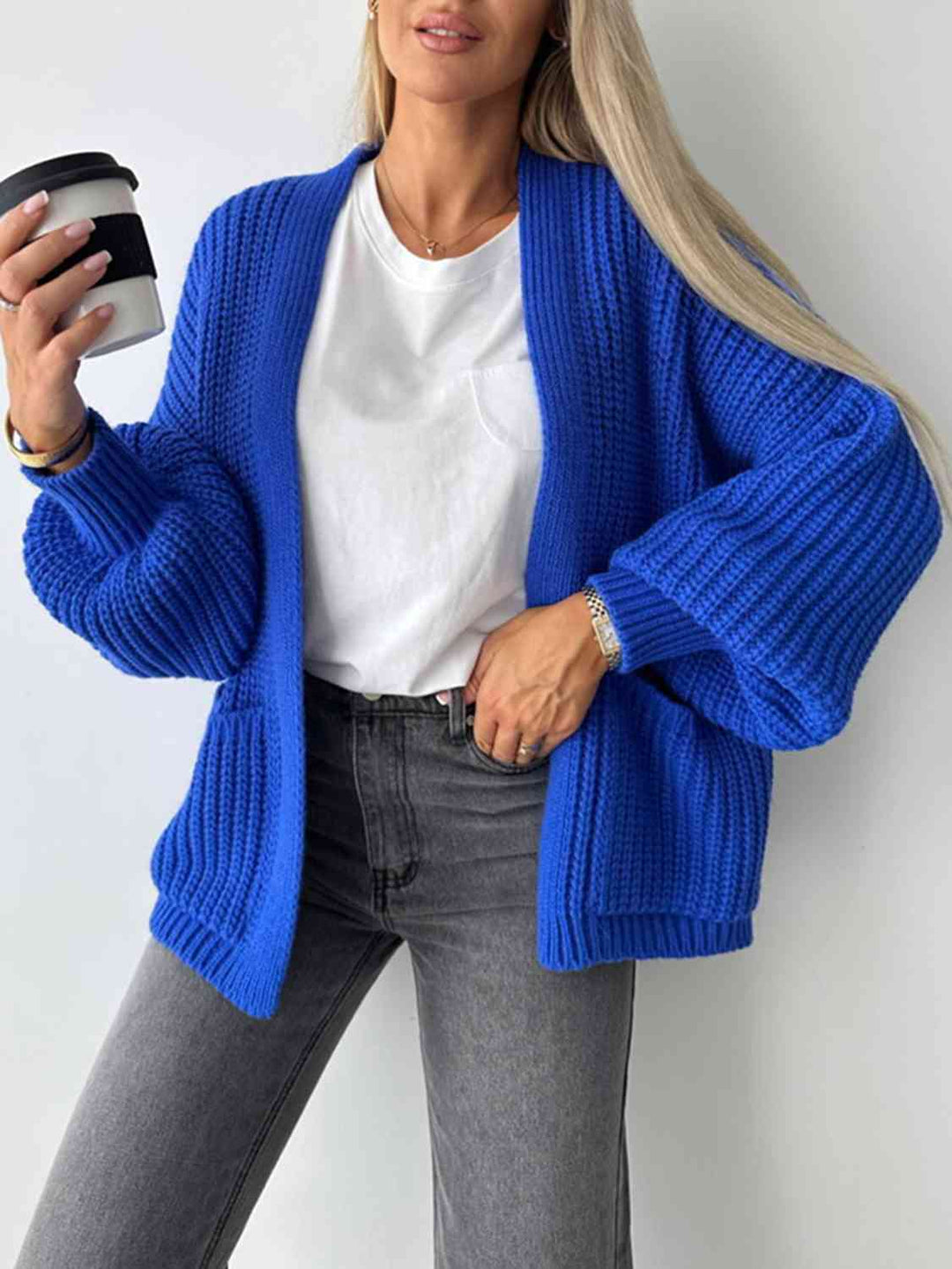 Bequemer Offene Front Cardigan mit Hängenden Schultern für einen Lässigen Aussehen