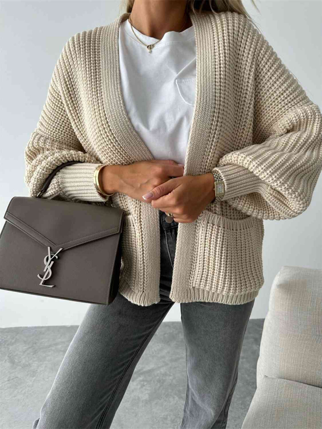 Bequemer Offene Front Cardigan mit Hängenden Schultern für einen Lässigen Aussehen