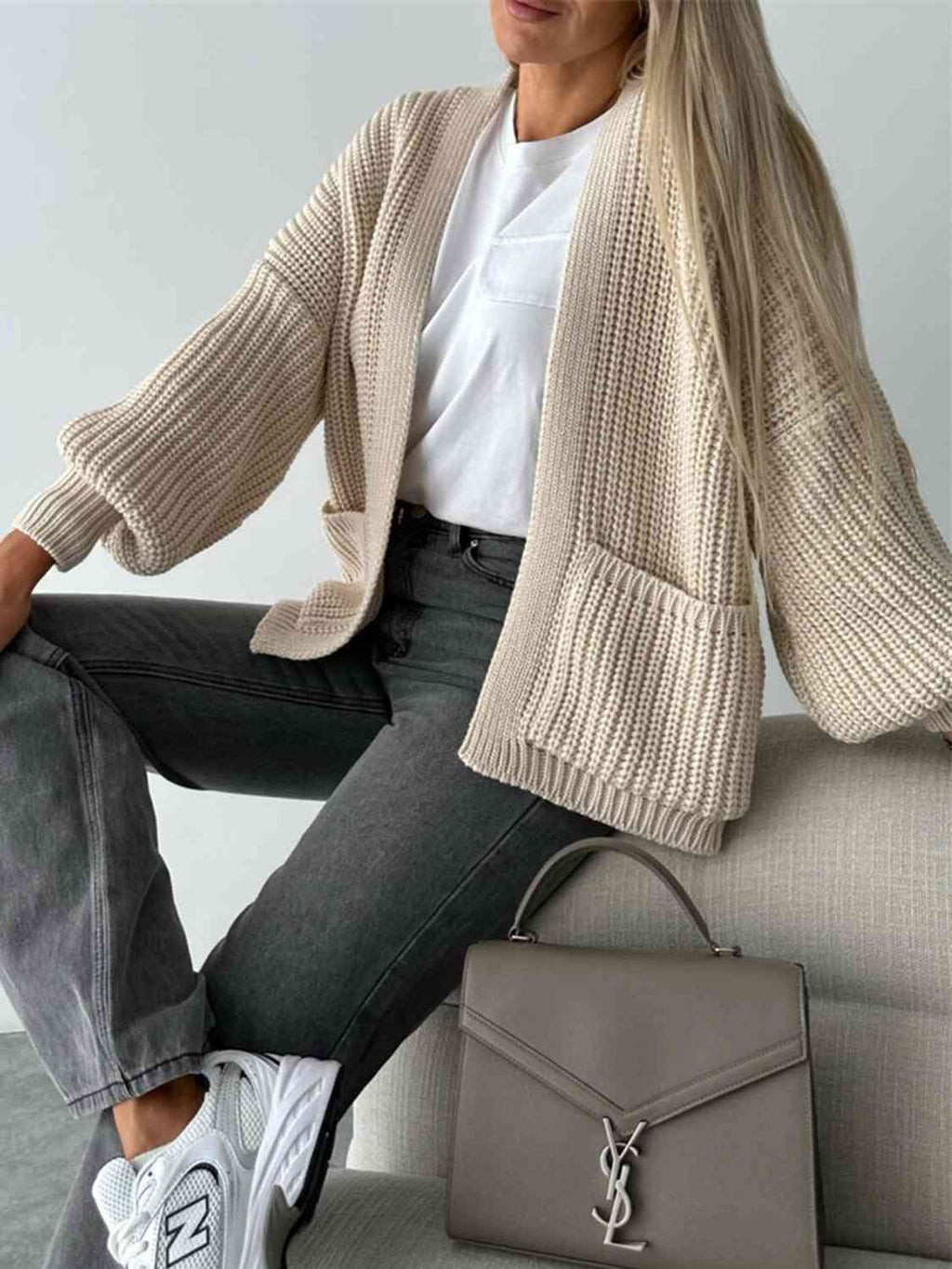 Bequemer Offene Front Cardigan mit Hängenden Schultern für einen Lässigen Aussehen