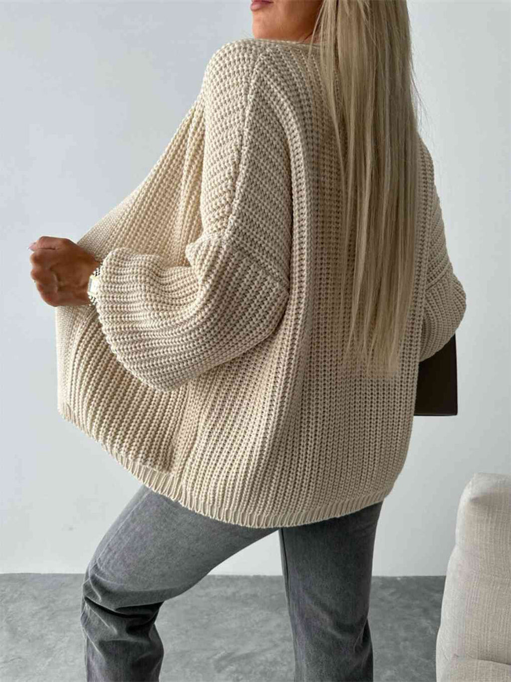 Bequemer Offene Front Cardigan mit Hängenden Schultern für einen Lässigen Aussehen