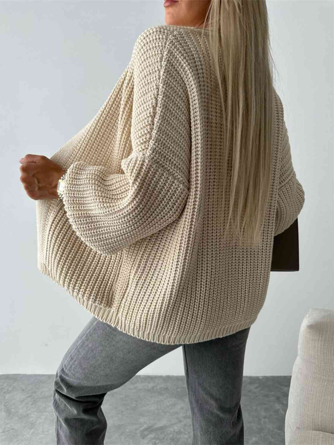 Bequemer Offene Front Cardigan mit Hängenden Schultern für einen Lässigen Aussehen