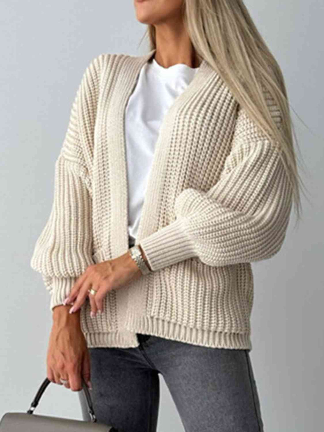 Bequemer Offene Front Cardigan mit Hängenden Schultern für einen Lässigen Aussehen