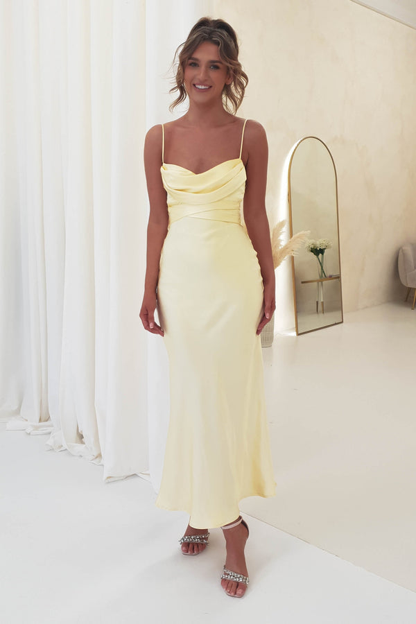 Elegantes Midi Abendkleid mit schmalen Trägern und modischem Korsett-Design