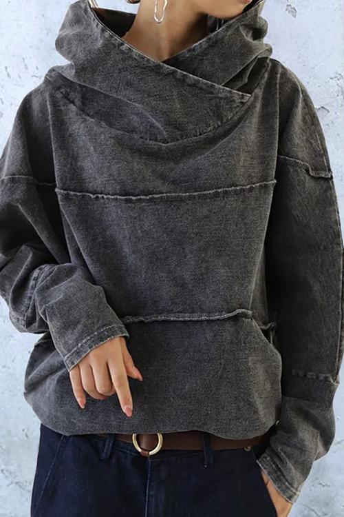 Vintage Langarm Turtleneck Kapuzenpullover