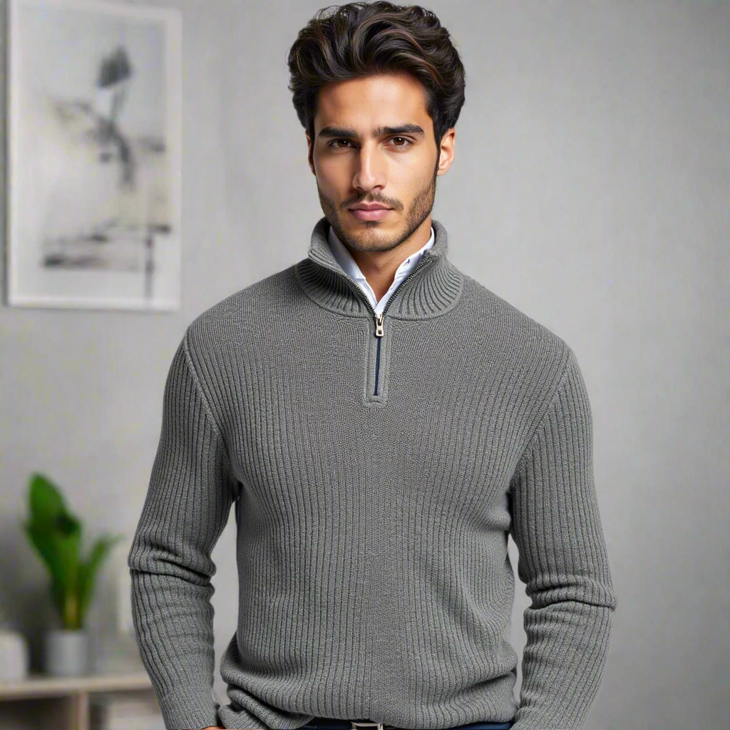Herren Business Sweater mit Halbem Zipper für Beruf und Freizeit
