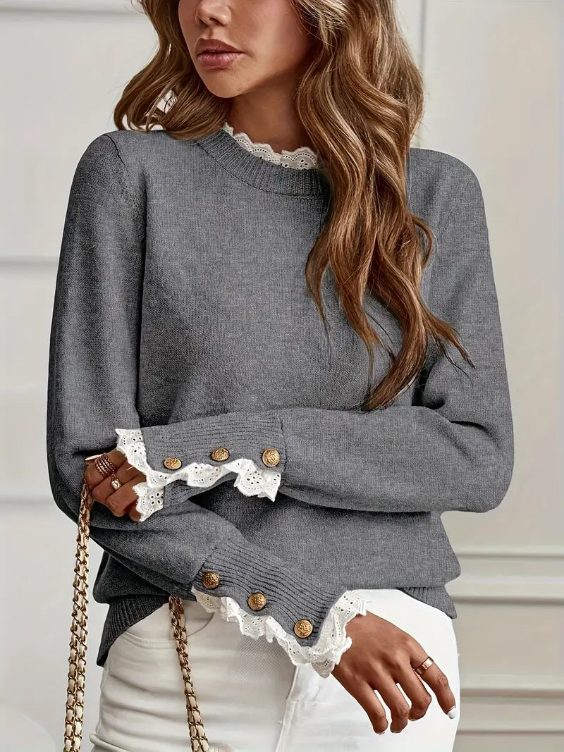 Stilvoller Damenpullover mit Rundhalsausschnitt und modernem Design für Ärmel und Kragen
