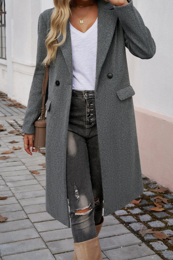 Eleganter Langer Mantel mit Doppelknopfleiste für Damen