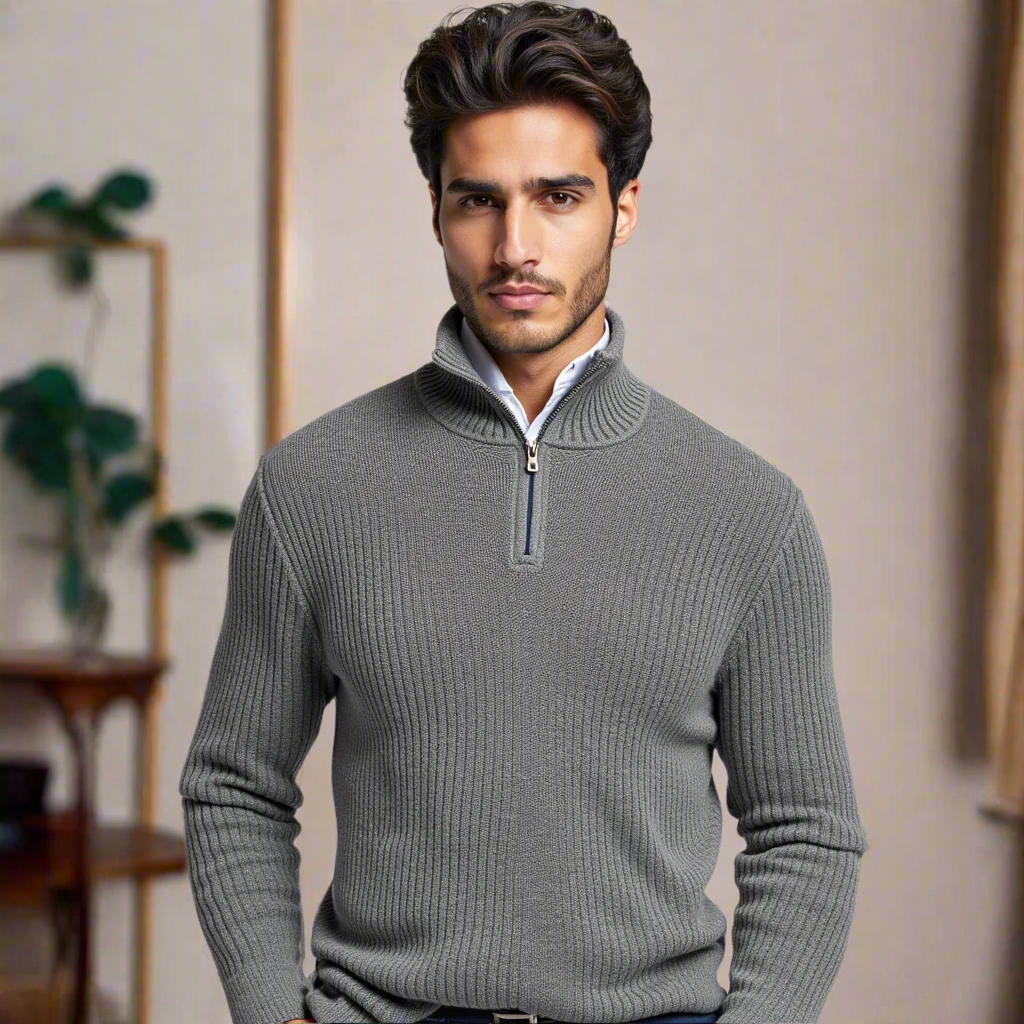 Herren Business Sweater mit Halbem Zipper für Beruf und Freizeit