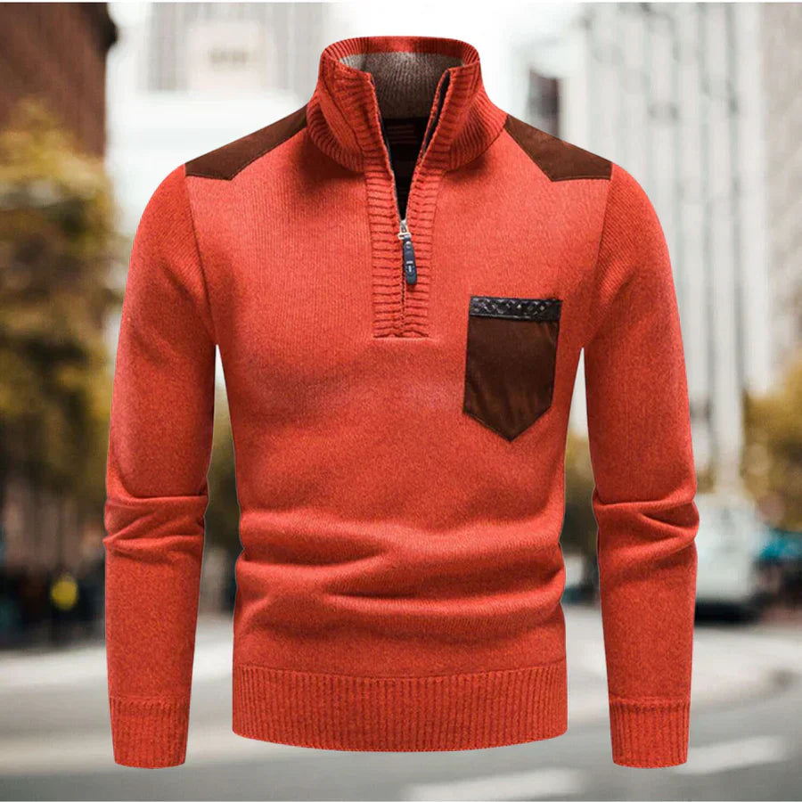 Bequemer Herrenpullover mit Stehkragen und halbem Reißverschluss
