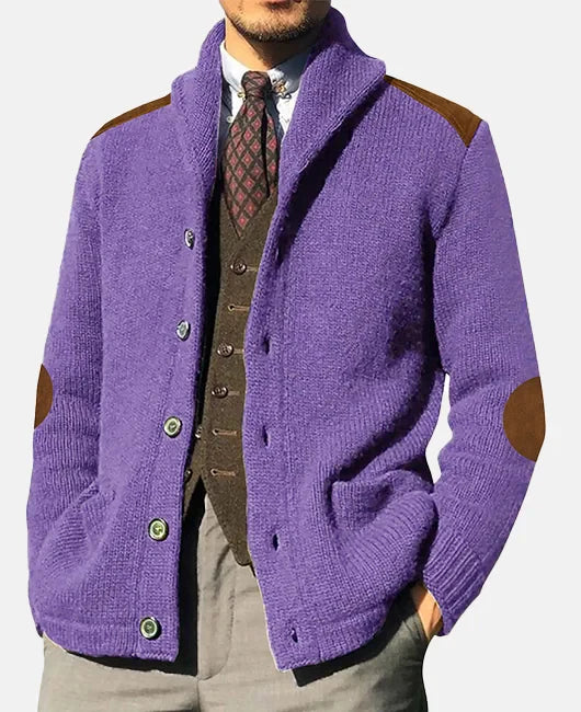 Elegante Jacke mit Schalkragen und Wildleder-Patchwork – Ideal für Lässige Outfits
