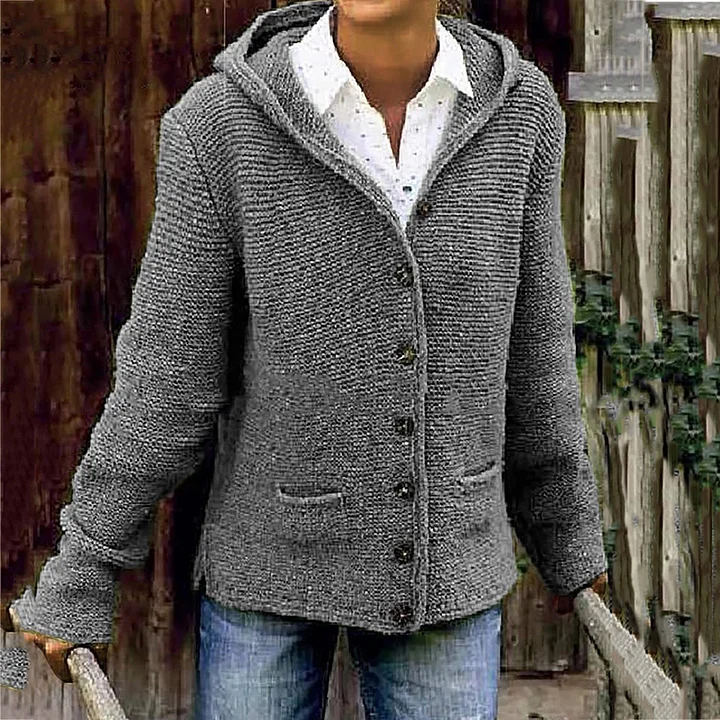 Strickjacke im Vintage-Stil mit Kapuze und praktischen Taschen