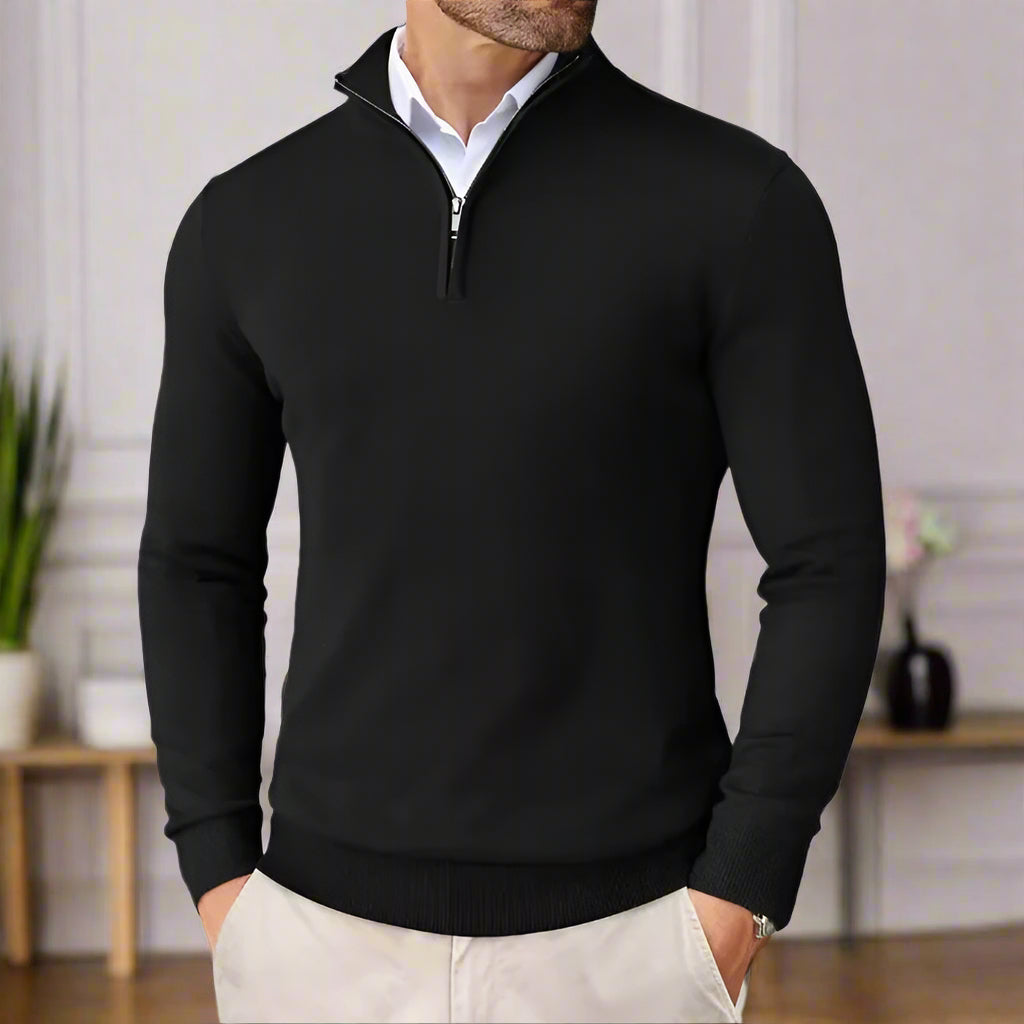 Leichter Herren-Pullover mit Viertelreißverschluss und hochgeschlossenem Kragen
