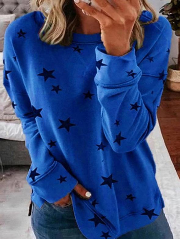 Damen T-Shirt mit Sternenmuster, Rundhals und langen Ärmeln