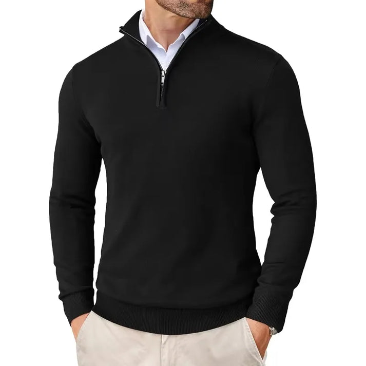 Leichter Herren-Pullover mit Viertelreißverschluss und hochgeschlossenem Kragen