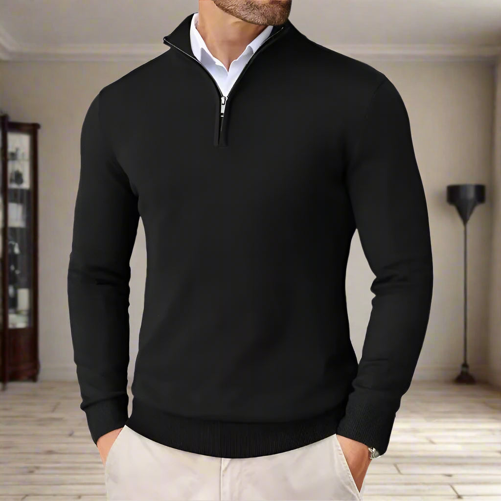Leichter Herren-Pullover mit Viertelreißverschluss und hochgeschlossenem Kragen