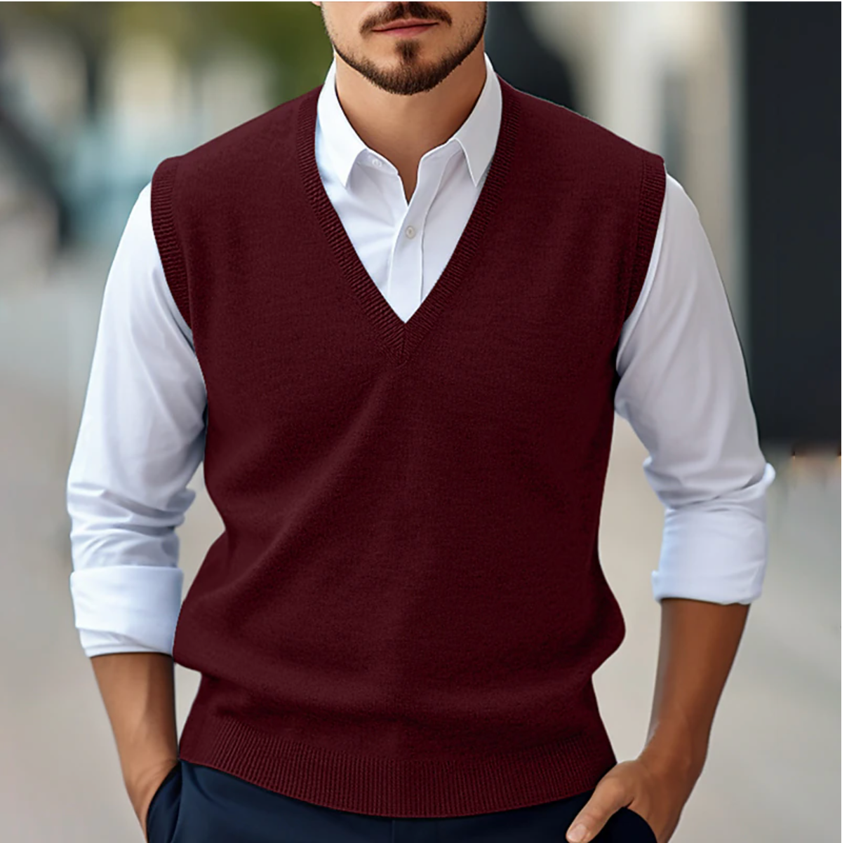 Ärmellose Herrenweste mit V-Ausschnitt perfekt für einen zeitlosen und lässigen Look