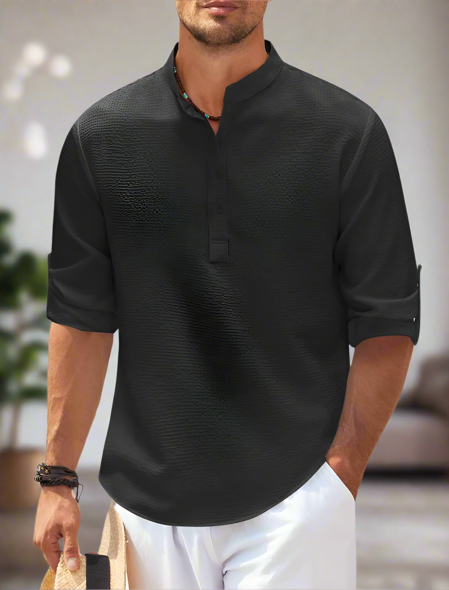 Sommer herrenshirt mit halber knopfleiste und modernem kragen für freizeitlooks