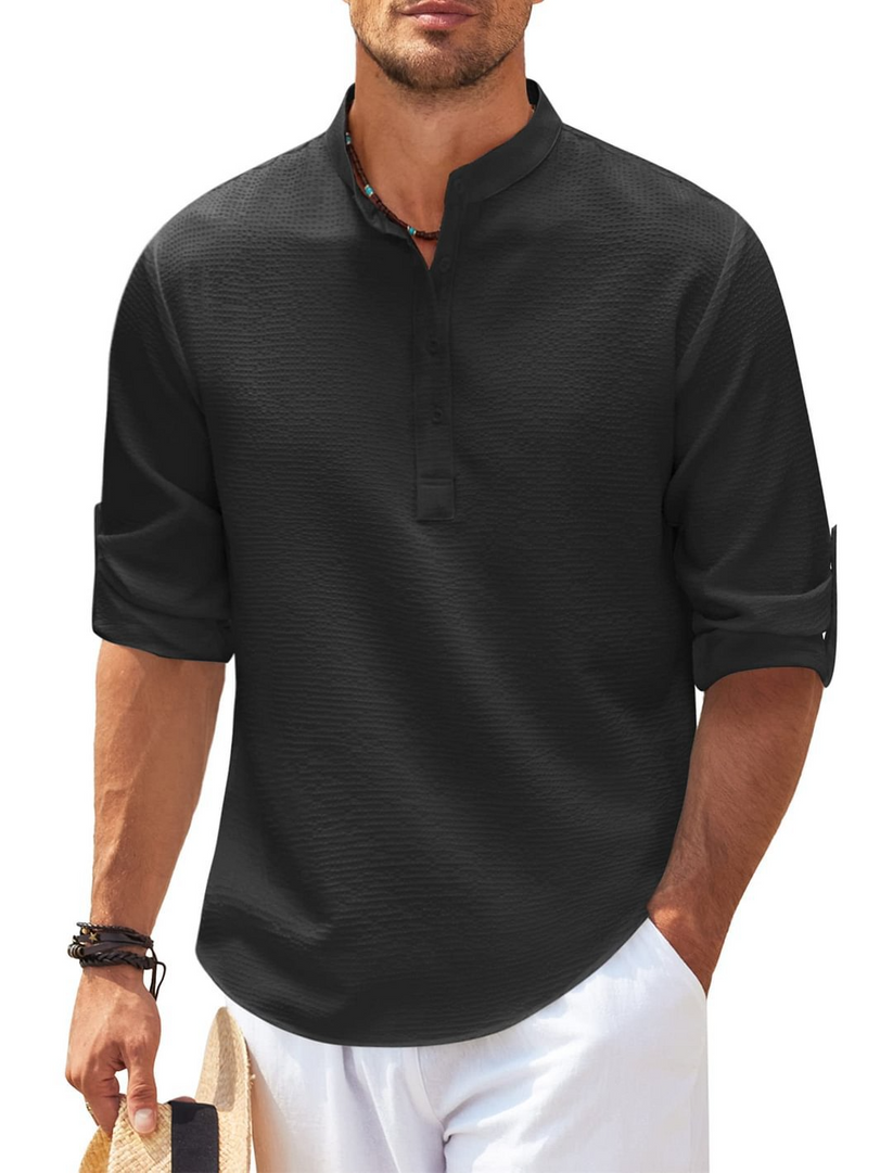 Sommer herrenshirt mit halber knopfleiste und modernem kragen für freizeitlooks