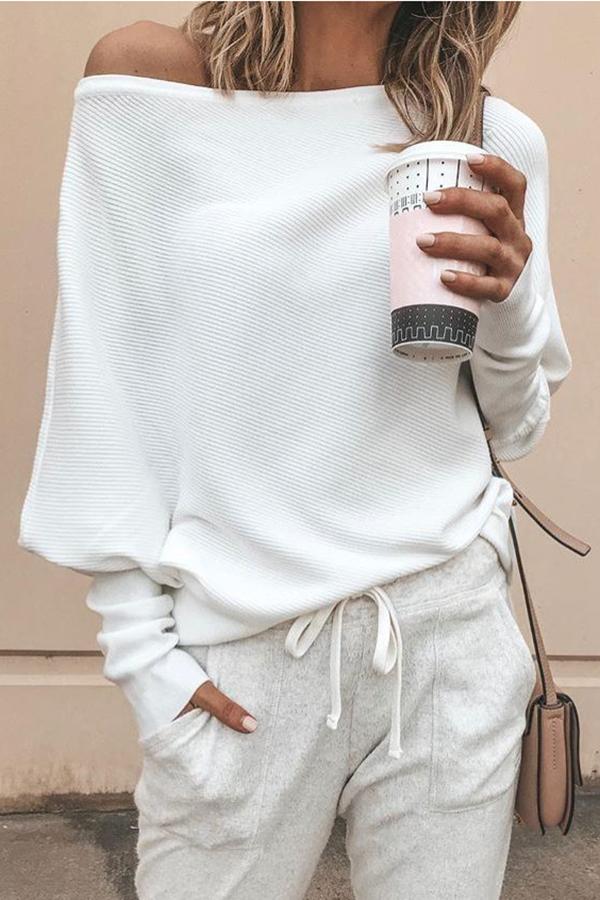 Trendige Off-the-Shoulder-Bluse mit Kontrastbesatz