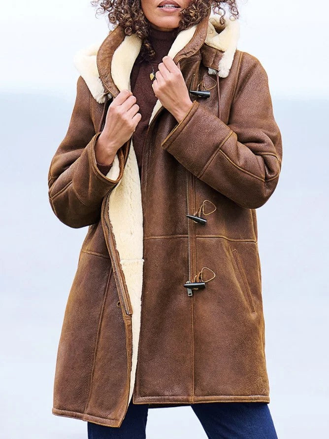 Modische Shearling-Jacke mit isolierter Kapuze