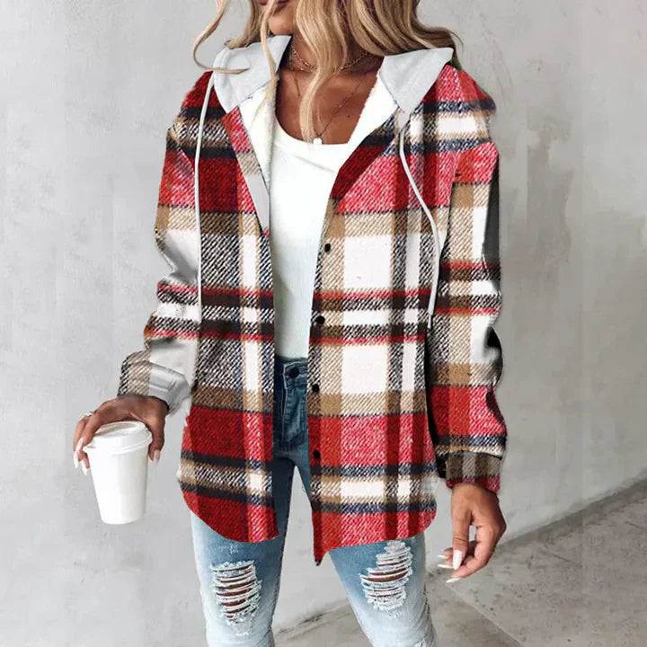 Elegante Damenjacke mit Kapuze und Karomuster für gemütliche Wärme