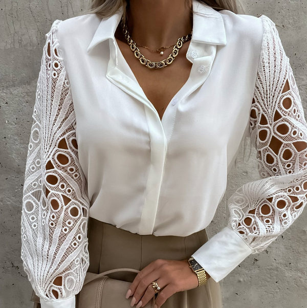 Damenbluse mit langen verzierten Ärmeln und elegantem Stil