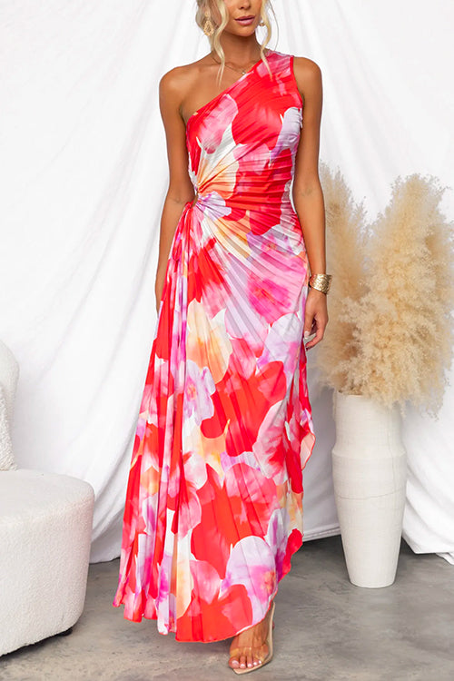 Asymmetrisches langes Kleid mit einseitigem Träger und Print perfekt für einen eleganten und modernen Look