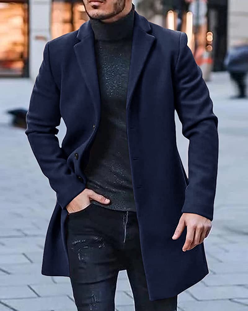 Langer klassischer Trenchcoat für Herren in Dunkelblau