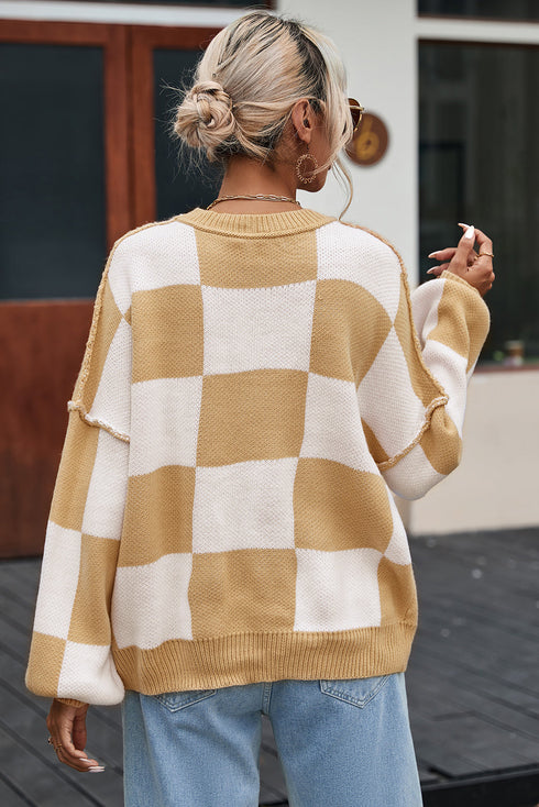 Pullover mit stylischem Schachbrettmuster und bequemem Rundkragen