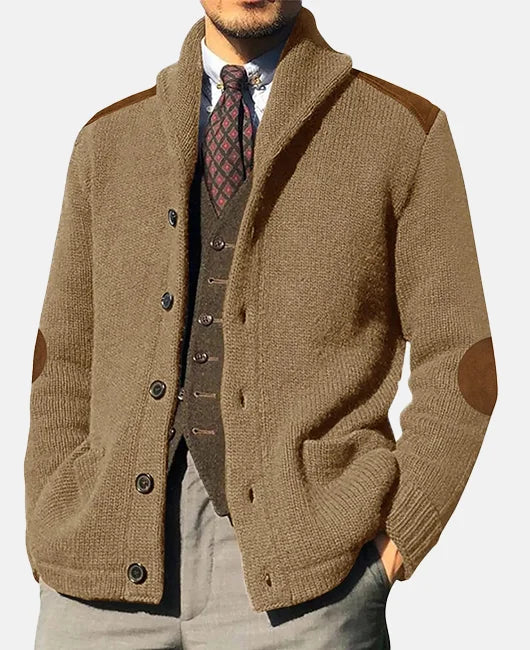 Elegante Jacke mit Schalkragen und Wildleder-Patchwork – Ideal für Lässige Outfits