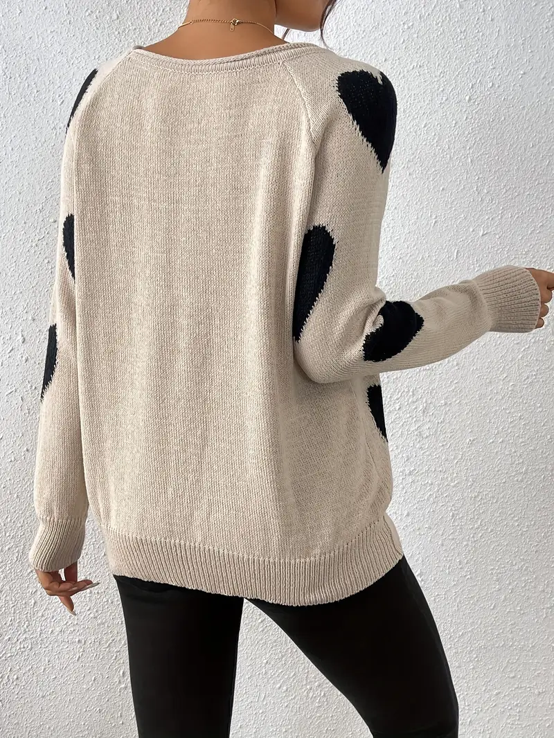 Damenpullover mit Herzmuster und V-Ausschnitt