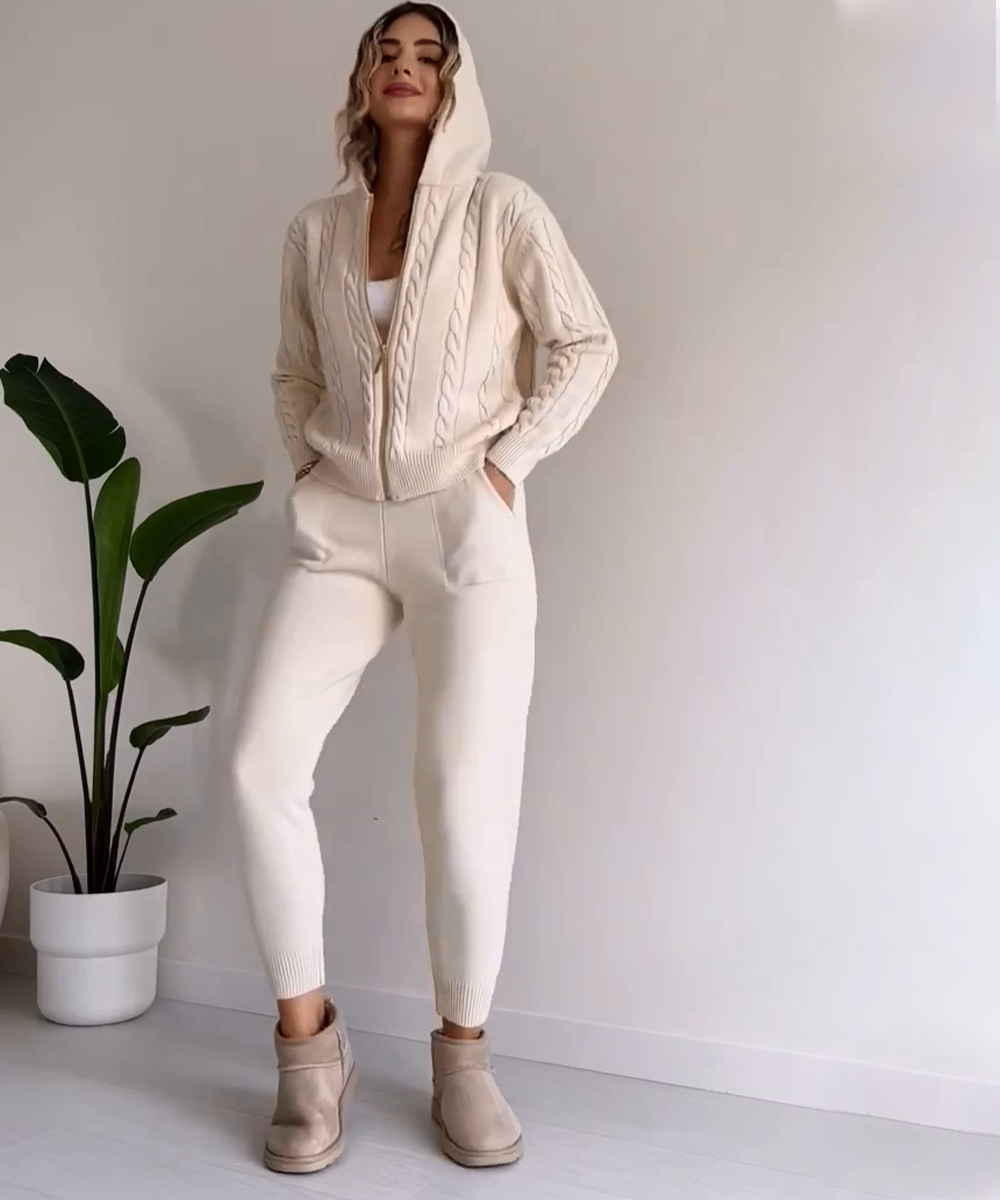 Zweiteiliges Set: Eleganter Twist-Sweater und Cardigan für stilvolle Damen