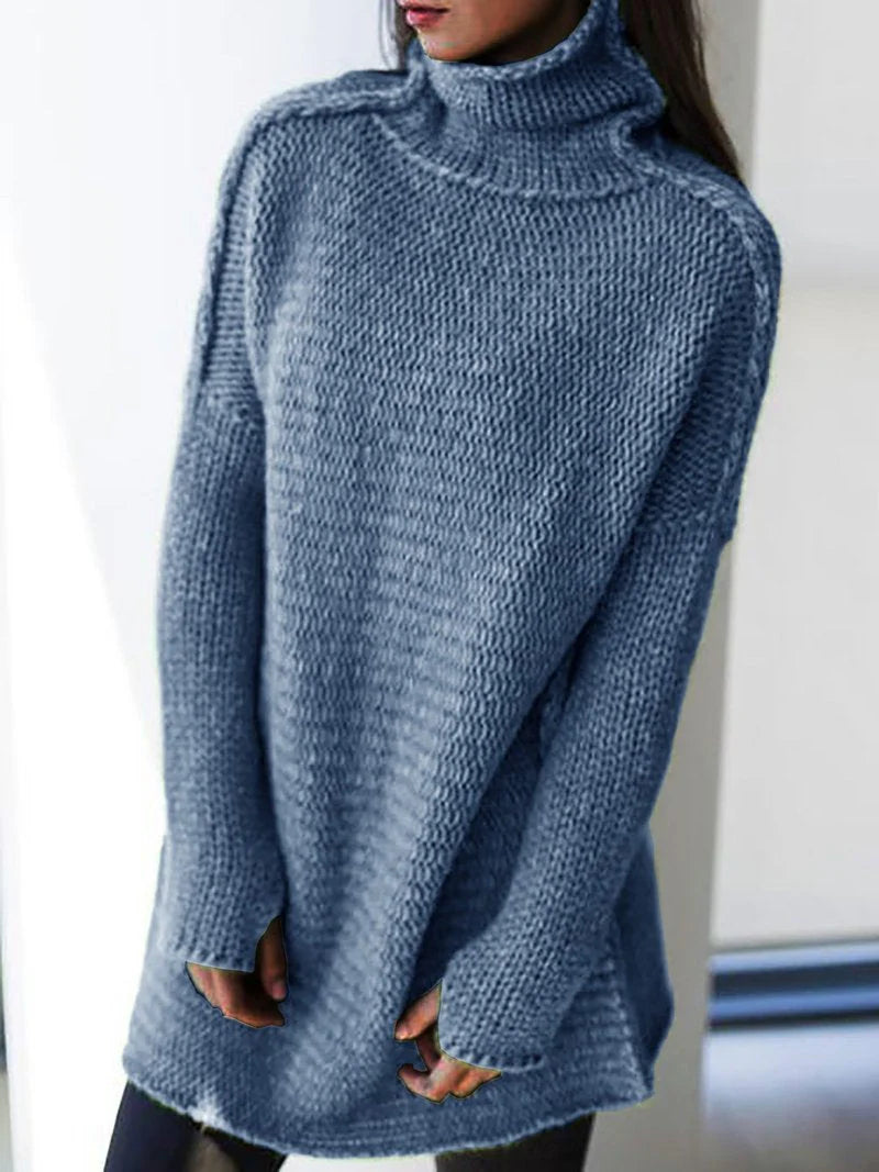 Langer Oversize-Rollkragenpullover für einen lässigen Look
